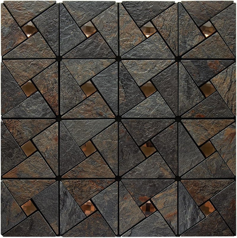 DICOFUN 1 Sheet Rustic Slate Look Peel and Stick Backsplash Tile, Mixed Glass Self-Adhesive Mosaic Tiles, Stainless Steel Stick on Wall Tiles for Kitchen and Bathroom Backspalsh, Mirror Decor - Image 1